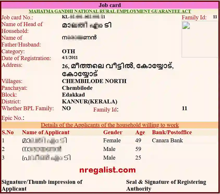 Kerala NREGA Job Card Online 2025