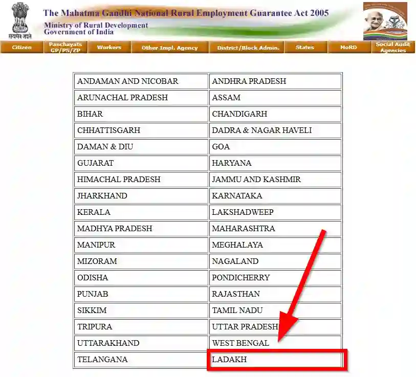 Ladakh NREGA Job Card State Wise 2025