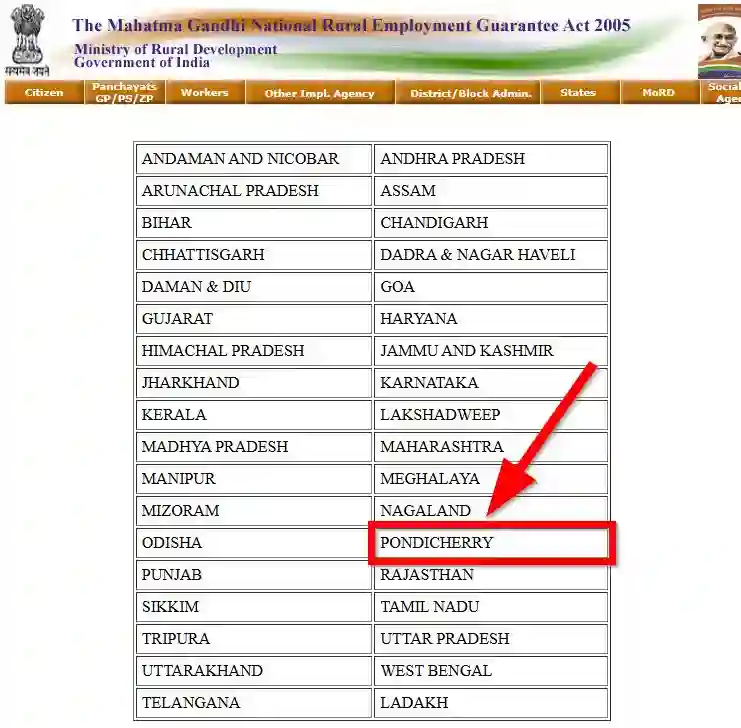 Pondicherry NREGA Job Card State Wise 2025