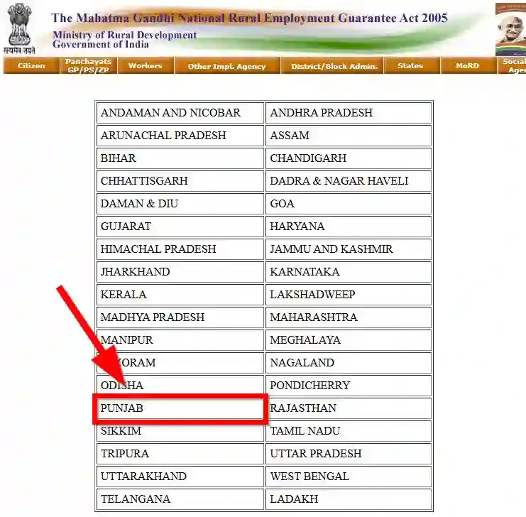 NREGA Gram Panchayat List Check - Select State