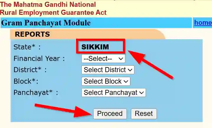 Sikkim NREGA Job Card Gram Panchayat Module 2025