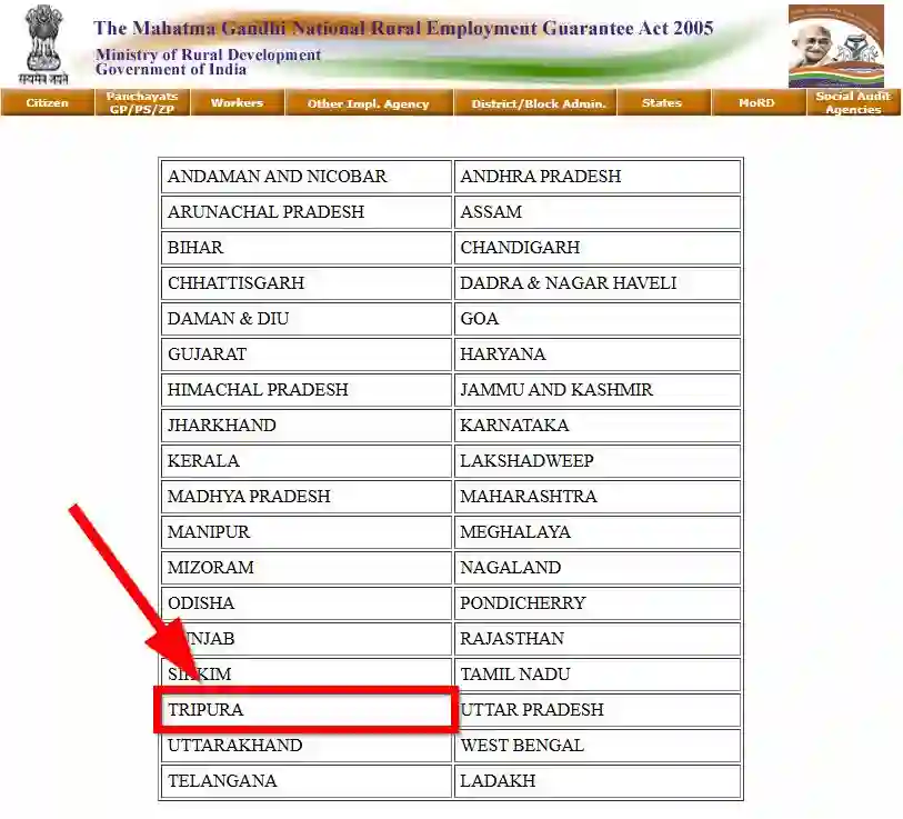 Tripura NREGA Job Card State Wise 2025